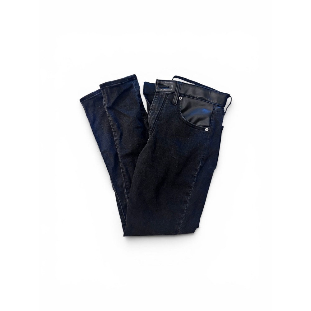 Abercrombie & Fitch Super Skinny Ankle High Rise Black Jeans Faux Leather Trim